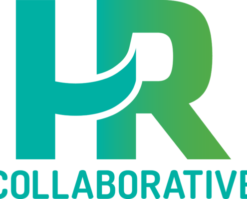 HR Collaborative logo, featuring a teal "H" that swoops and fades into a green "R". Below the HR letters is Collaborative in teal.